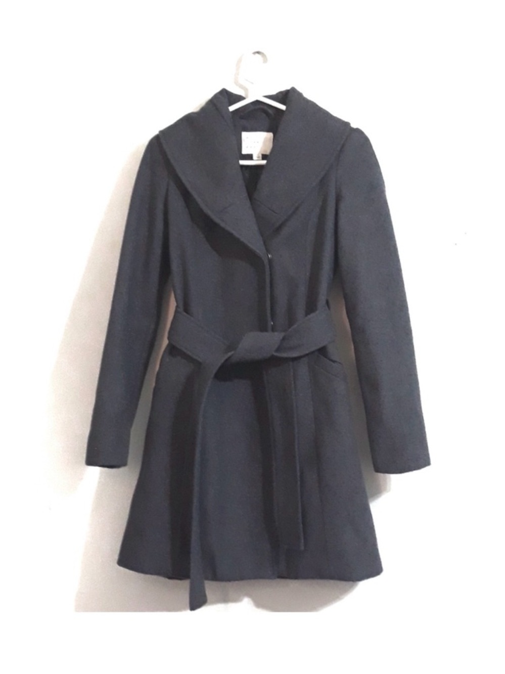 a new day Dark Charcoal Shawl-Collar Belted Trench Coat